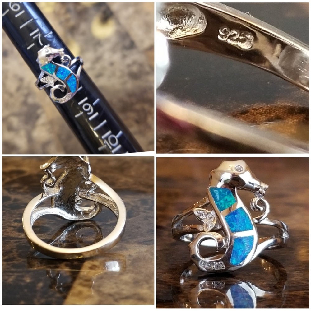 Genuine White Sapphire/Australian Opal Inlay Ring - Picture 5 of 5